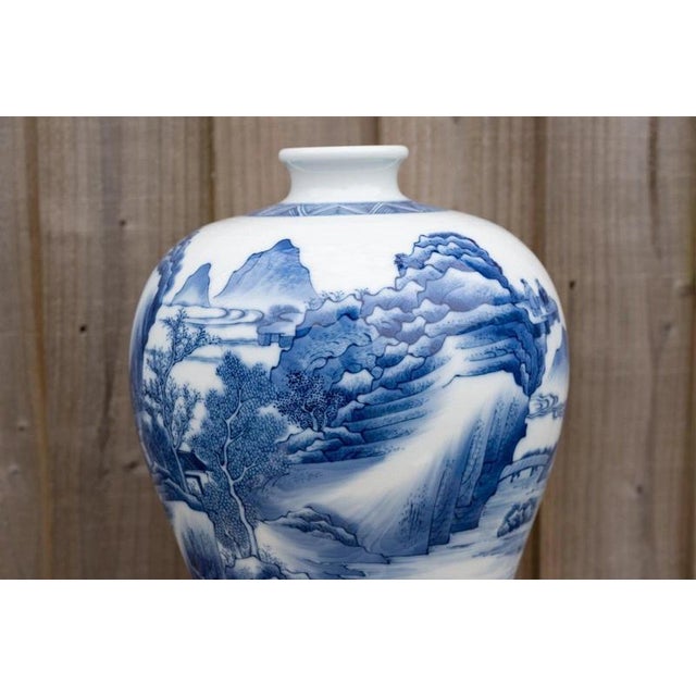 20th Century Chinese Blue and White Kangxi-Style Meiping Porcelain Vase For Sale - Image 12 of 18