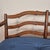 Mid 20th Century French Country Petite Walnut Ladder Back Settee Bench W/ Blue Faux Leather Cushions For Sale - Image 9 of 14