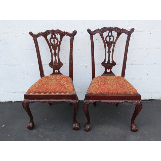 Wood Chippendale Carved Ball and Claw Feet Dining Chairs Set of Two 6632 For Sale - Image 7 of 13