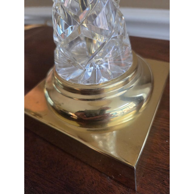Late 20th Century Hollywood Regency Brass and Crystal Table Lamps - A Pair For Sale - Image 16 of 16