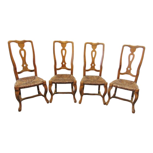 Italian Maple Rush Seat Dining Chairs - Set of 4 For Sale