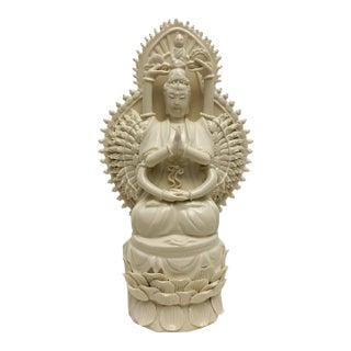 Mid 20th Century Dehua Porcelain Pottery Kwan-Yin Guanyin Quan Yin Bodhisattva Buddha Statue For Sale