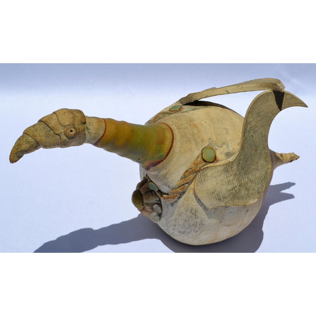 Galloway Terra Cotta 1950s Abstract Italian Ceramic Pottery Wood Bird Sculpture Mixed Media Handmade For Sale - Image 4 of 17