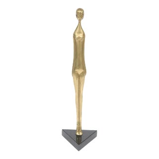 Vintage Brass and Black Granite Tall Female Elongated Sculpture, 1970's For Sale
