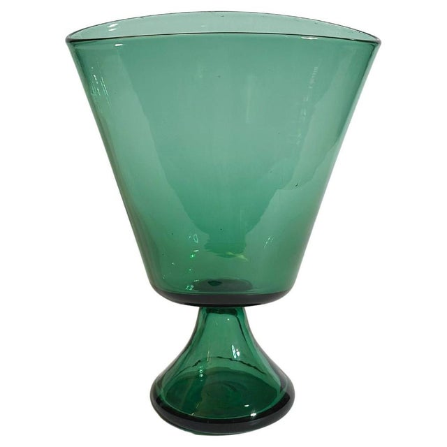 Mid-Century Modern Italian Green Blown Glass Pedestal Vase by Vetro Verde Di Empoli, 1950s For Sale - Image 10 of 10