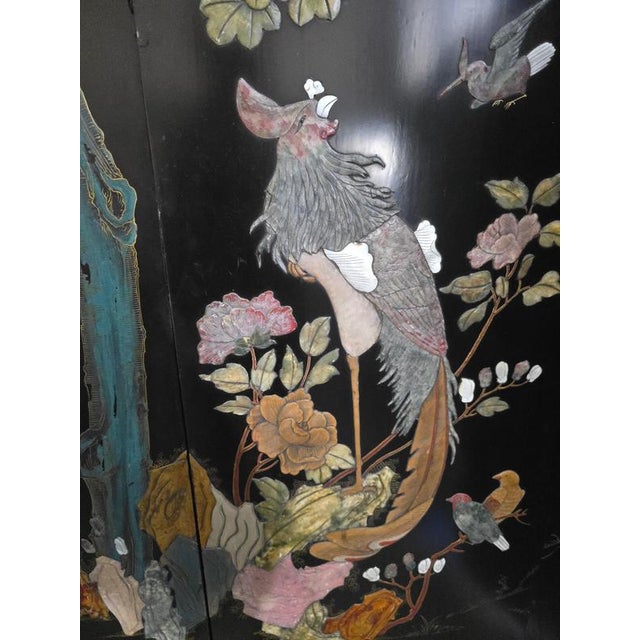 Chinese Folding Screen with Carved Hardstone Animals, 1920 For Sale - Image 6 of 17