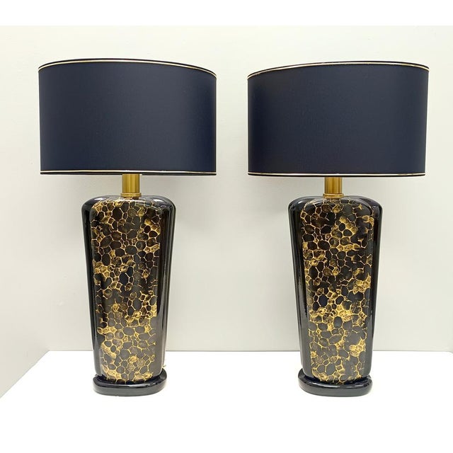 Vintage Italian Black and Gold Glazed Ceramic Table Lamps, 1980s, Set of 2 For Sale - Image 6 of 15