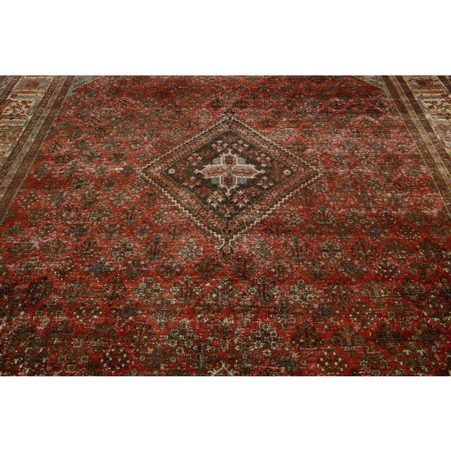 Textile 1930s Red Handmade Josheghan Persian Wool Rug With Allover Motif For Sale - Image 7 of 9