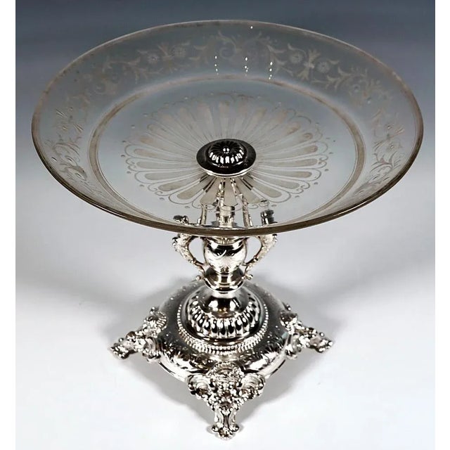 Viennese Art Nouveau Silver Centerpiece with Original Glass Bowl, 1900s For Sale - Image 3 of 9