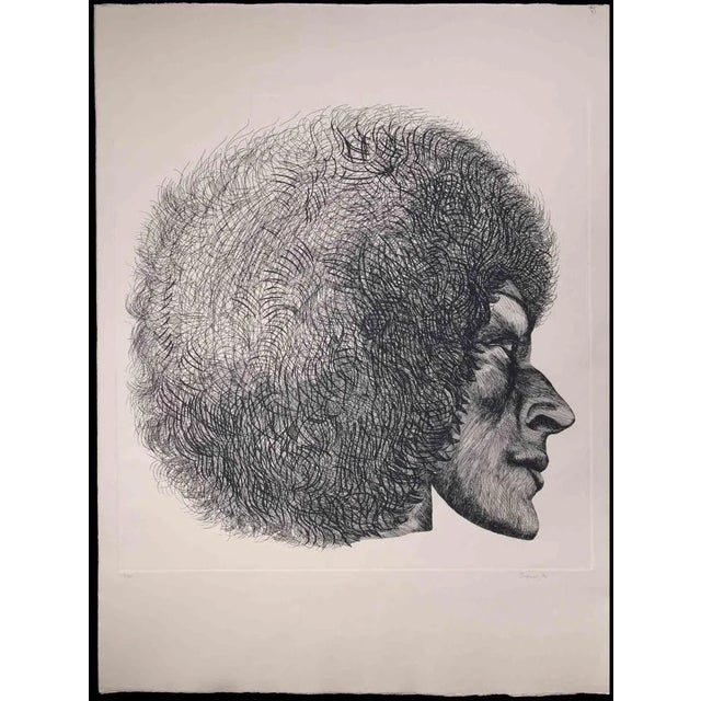 Profile is an original modern artowork realized by the Italian artist Giacomo Porzano (1925-2006) in 1972. Black and white...