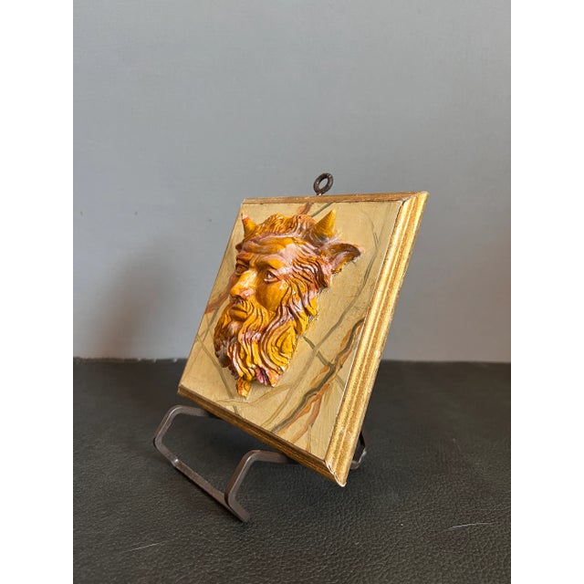 1930s Grand Tour Style Hand Carved Faux Marble Painted Bust of Acheloos the God of Lezoux Paperweight Plaque For Sale - Image 5 of 9