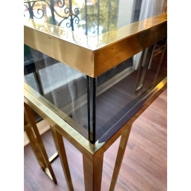 Metal Italian Design Console Table in Brass and Gray Smoked Glass For Sale - Image 7 of 9