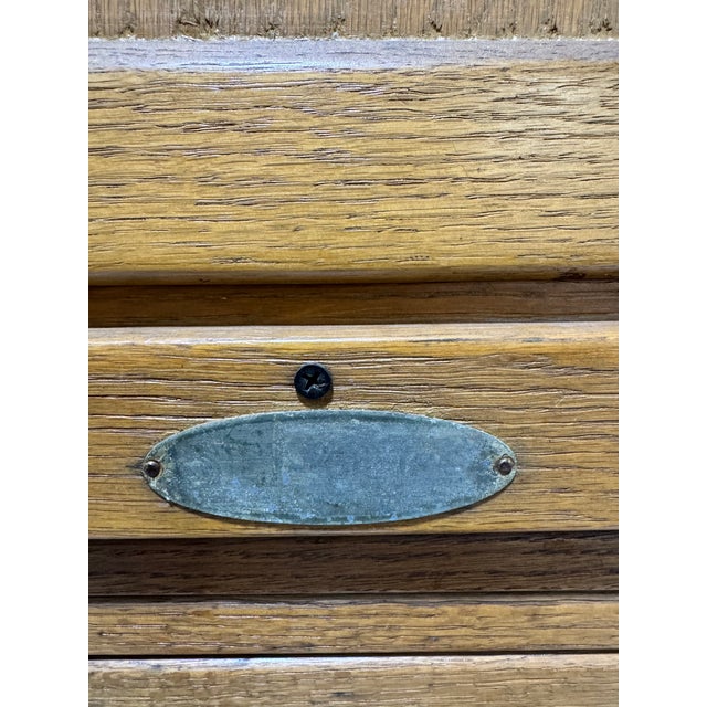 American Antique Sellers Hoosier Cabinet C1920 Quarter Sawn Oak Tambour Enamel Counter For Sale - Image 3 of 9