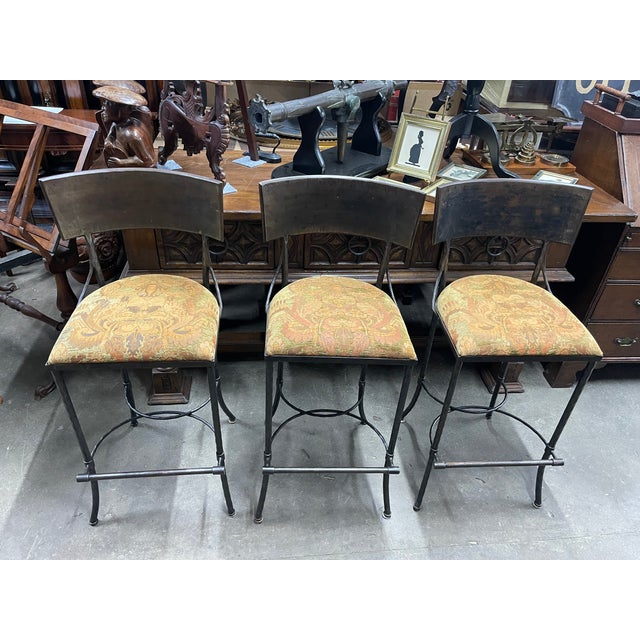 Custom Handmade Iron Bar Stool With Holly Hunt Fabric - Set of 3 For Sale - Image 11 of 11