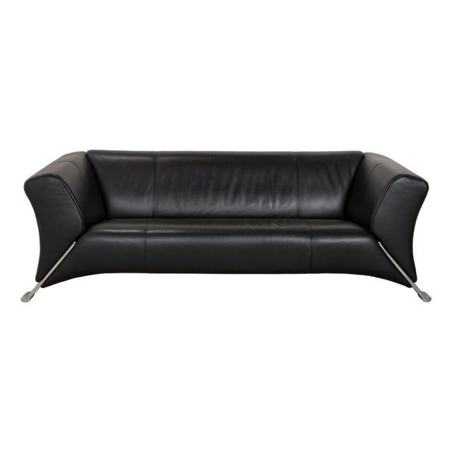 Model 322 3-Seater Sofa in Black Leather from Rolf Benz For Sale