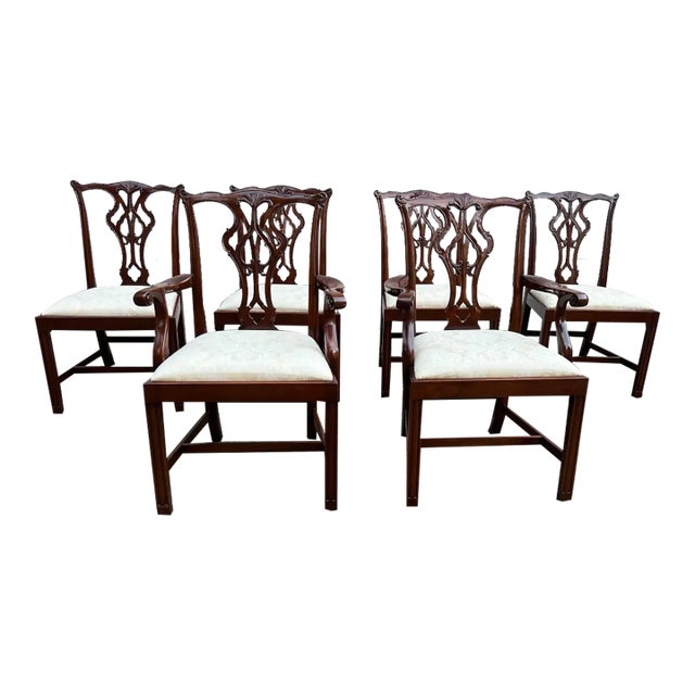Vintage Chippendale Style Mahogany Carved Dining Chairs. Circa 1950s. - Set of 6 For Sale
