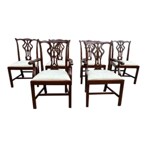 Vintage Chippendale Style Mahogany Carved Dining Chairs. Circa 1950s. - Set of 6