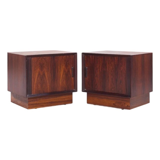 Svend Madsen Mid Century Danish Rosewood Tambour Door Nightstands - Pair For Sale