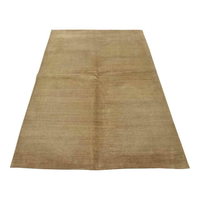Solid Beige Rug 5’8” X 7’9” Wool Hand-Knotted Carpet For Sale