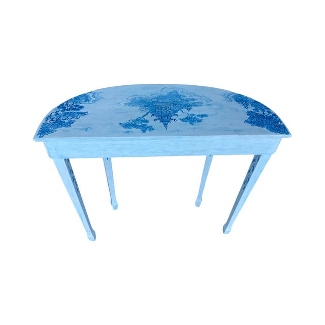 Mid 20th Century Vintage Italian Demi-Lune Chinoaserie Hand Painted Console. For Sale - Image 5 of 5