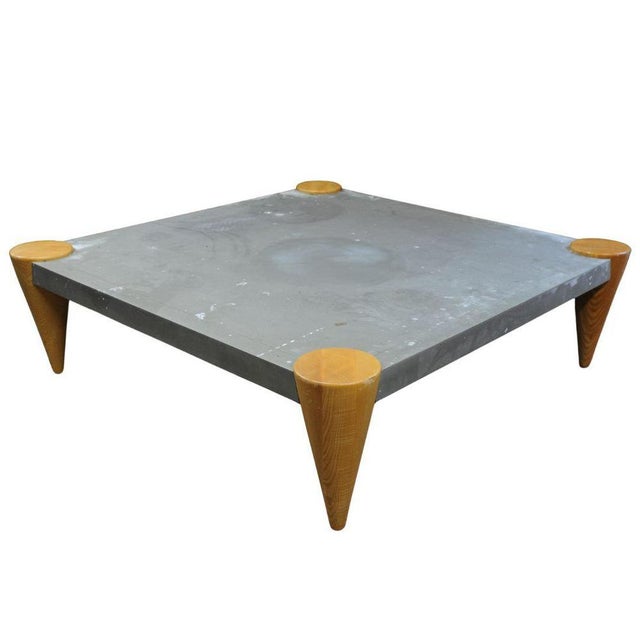 Zinc Square Coffee Table with Turned Oak Legs attributed to Conran, 1980s For Sale - Image 11 of 12