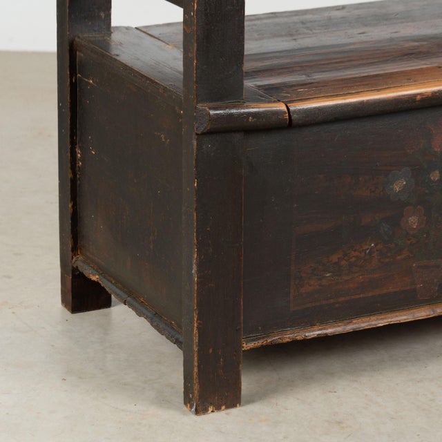 Late 19th Century Original Hand-Painted Hungarian Pine Folk Art Storage Bench Circa 1890-1920 For Sale - Image 5 of 13