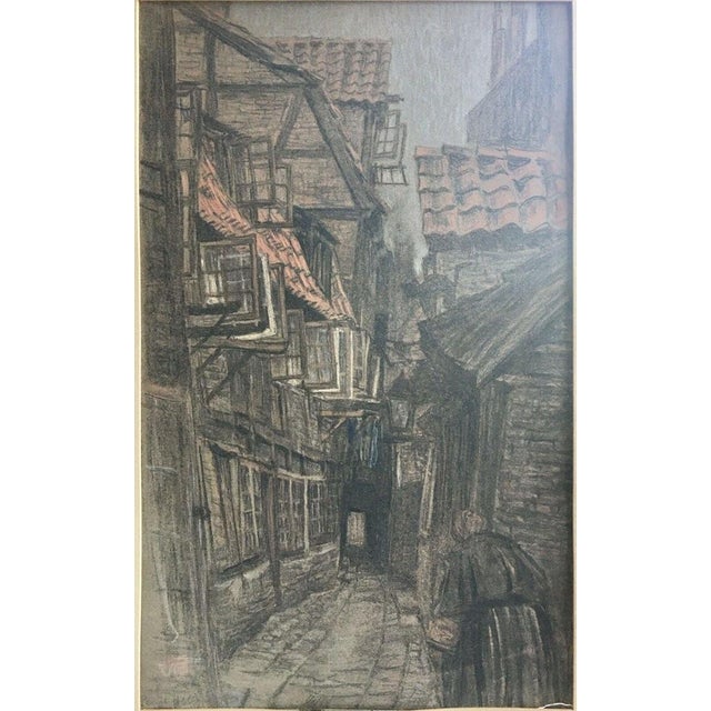 Paul Helms, Old Hamburg, 1908, Pastel, in Worn conditions. Designed 1890 to 1919 This piece is designed in the style of...