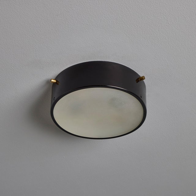 Metal 1960s Round Black Metal and Opaline Glass Ceiling Lamp by Bruno Gatta for Stilnovo For Sale - Image 7 of 16