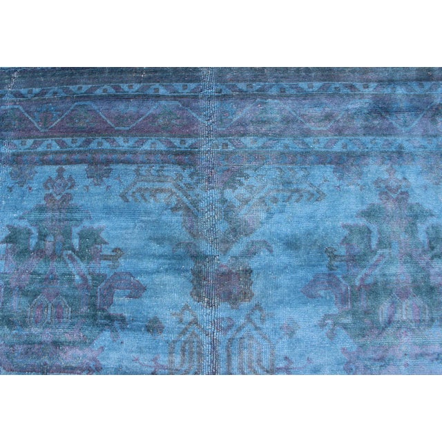 Vintage Turkish Oushak Over-Dyed in Blue, Pink Colors For Sale - Image 10 of 13