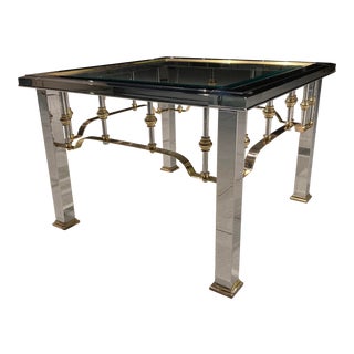 Chrome Brass & Glass End Table Manner of Mastercraft For Sale