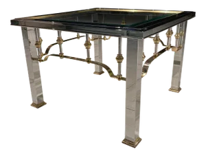 Chrome Brass & Glass End Table Manner of Mastercraft