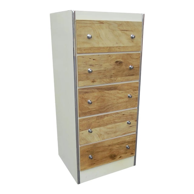 Vintage Dixie 5-Drawer Lacquer and Wood Tall Dresser With Chrome Accent For Sale