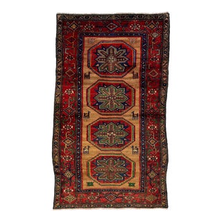 1960s Vintage Tribal Persian Hamadan Hand-Knotted Wool Rug With a Brown Field For Sale