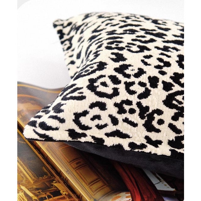 Mid-Century Modern One Black and White Leopard Print Feather Velvet Pillow, 21 Inches Square For Sale - Image 3 of 6