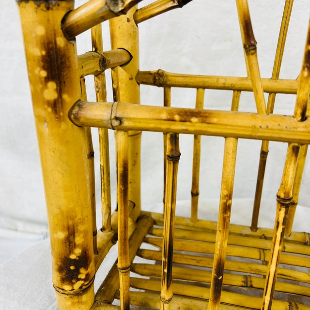 Tan Burnt Rattan and Bamboo Magazine Rack With Arch Top For Sale - Image 8 of 10