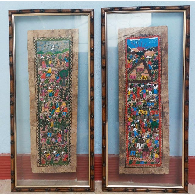 Antique Mexican Paintings on Amate Tree Bark, 1960s For Sale - Image 10 of 11
