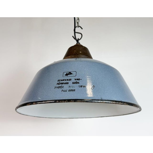 Metal Industrial Grey Enamel and Cast Iron Pendant Light, 1960s For Sale - Image 7 of 18