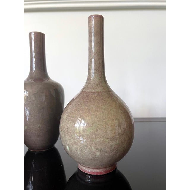 Metal Collection of Four Chinese Ceramic Vases with Peachbloom Glaze For Sale - Image 7 of 15