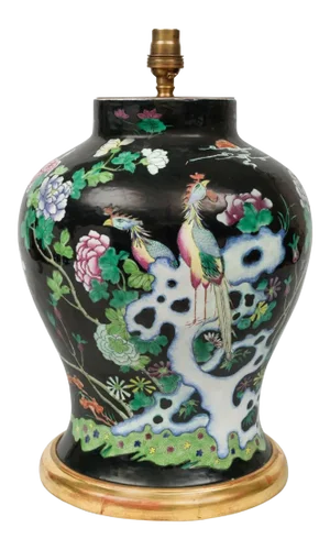 Chinese Famille Noire Vase Lamp