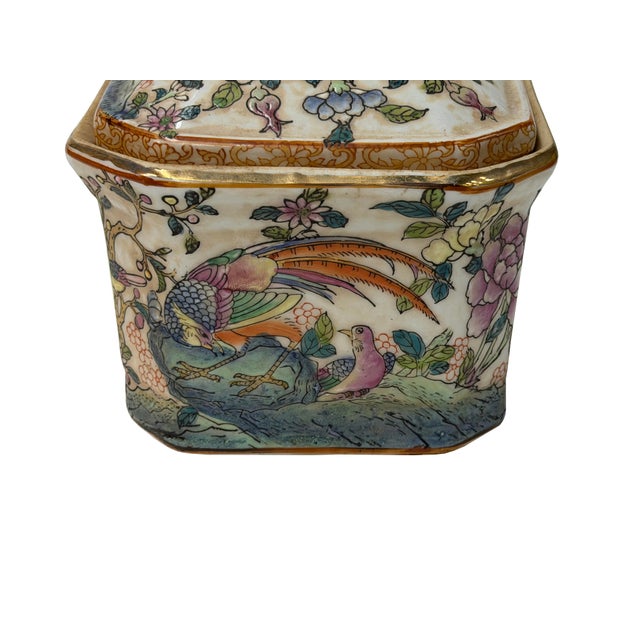 Vintage Famille Rose Enamel Flower Bird Rectangular Porcelain Box For Sale - Image 9 of 13