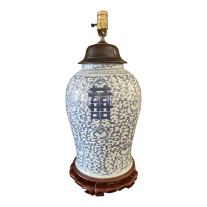 Mid 20th Century Large Blue and White Ginger Jar Lamp