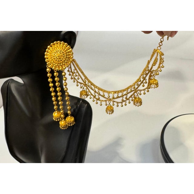 Vintage 22K Gold Drop Earrings with 'Attached' Champasaralu / Ear Chains, 72 GM Introducing our exquisite Vintage 22 Karat...