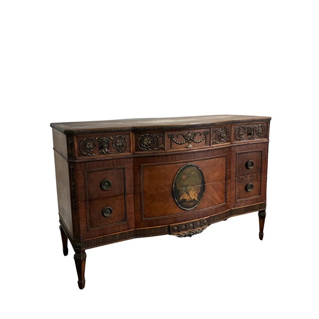 Early 20th Century Early 20th Century Neoclassical Mahogany Sideboard With Hand-Painted Oval Medallion & Bronze Ormolu For Sale - Image 5 of 12