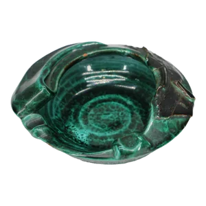 1990s Vintage Green Glazed Studio Pottery Modernist Portuguese Ashtray