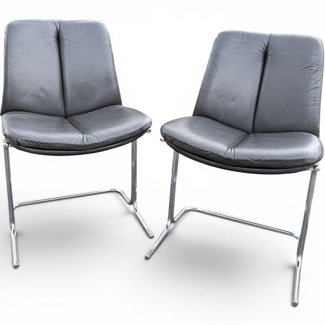 Vintage Pieff Leather and Chrome Dining Chairs by Tim Bates for Harrods, 1970s, Set of 2 For Sale - Image 9 of 10
