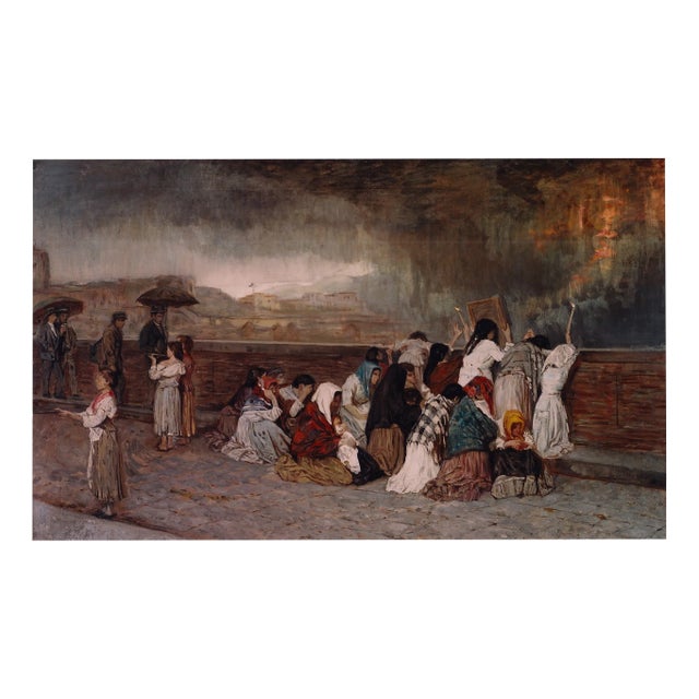 Gioacchino Toma, The Ash Rain of Mount Vesuvius, 19th Century, Oil on Canvas, Framed For Sale