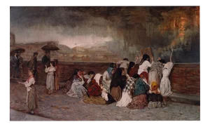 Gioacchino Toma, The Ash Rain of Mount Vesuvius, 19th Century, Oil on Canvas, Framed