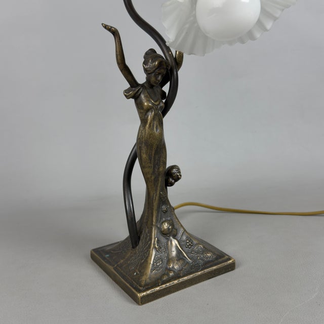 Brown Liberty Table Lamp in Brass and Opaline Glass For Sale - Image 8 of 11
