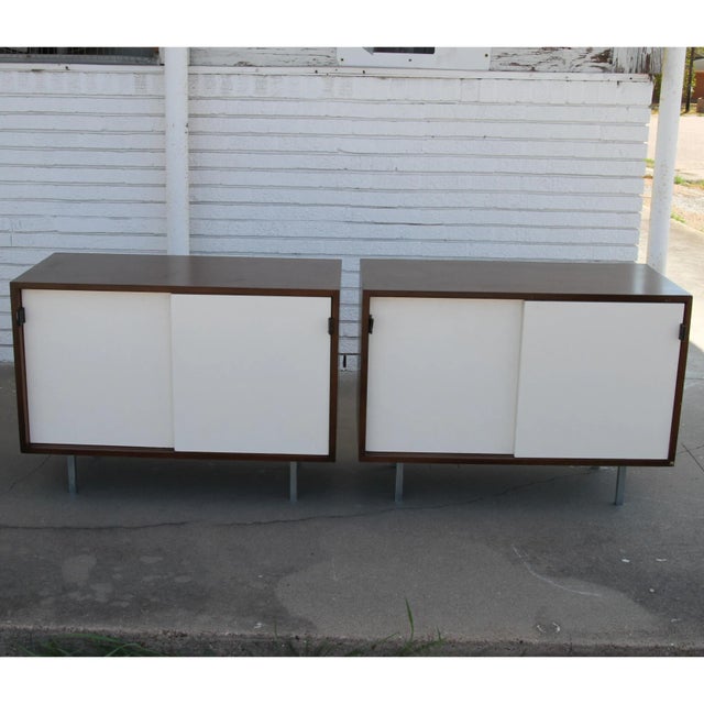 Brown 1960s Knoll Leather Handle Cabinet - Set of 2 For Sale - Image 8 of 9