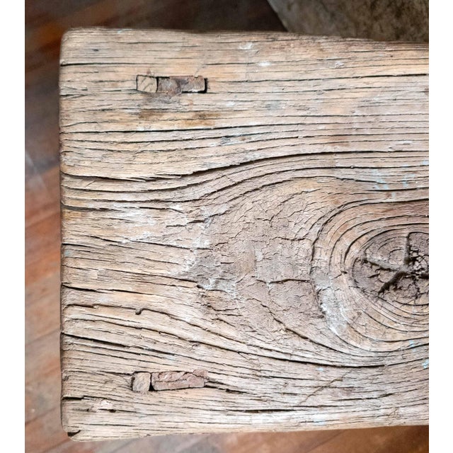 Brown 19th Century Chinese Distressed Elm Wood Side Table or Stool For Sale - Image 8 of 16